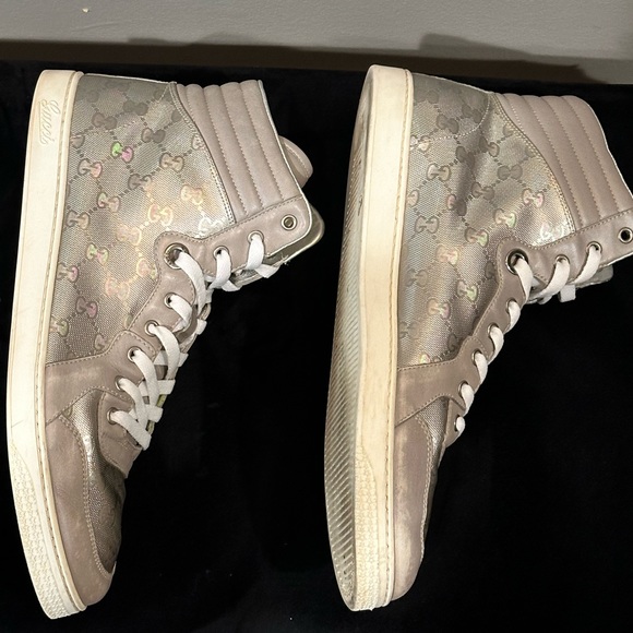Rare find! Gucci Mens GG Silver Metallic High Top Sneaker - Size 44 EU/11 US - Picture 3 of 14